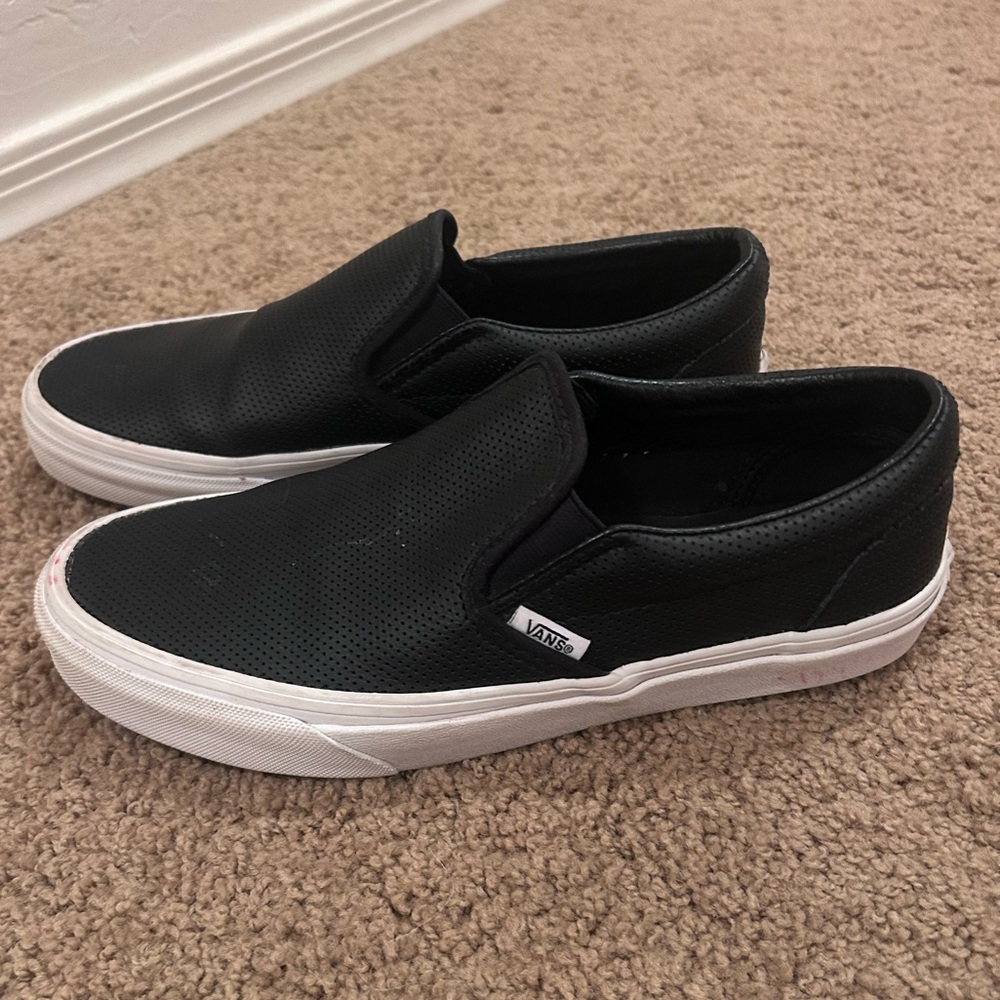 Vans Black Perforated Leather Slip-On Sneakers